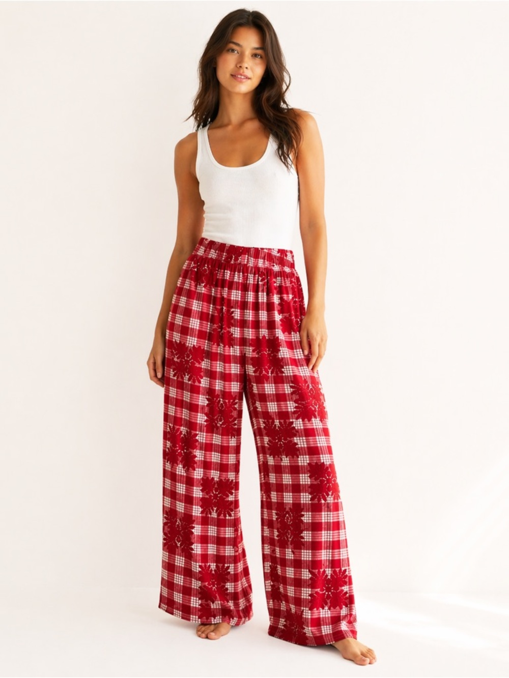 Makai Beach Hawaii Red Palaka Print Wide Leg Pants S Resort Boho